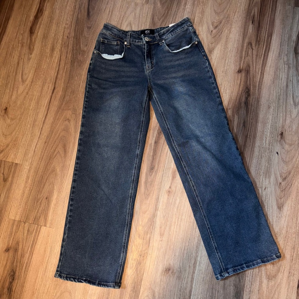 Rise Womens Wide Leg Dark Wash Denim Jeans Size 9